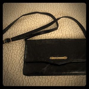 Vintage black ostrich clutch bag